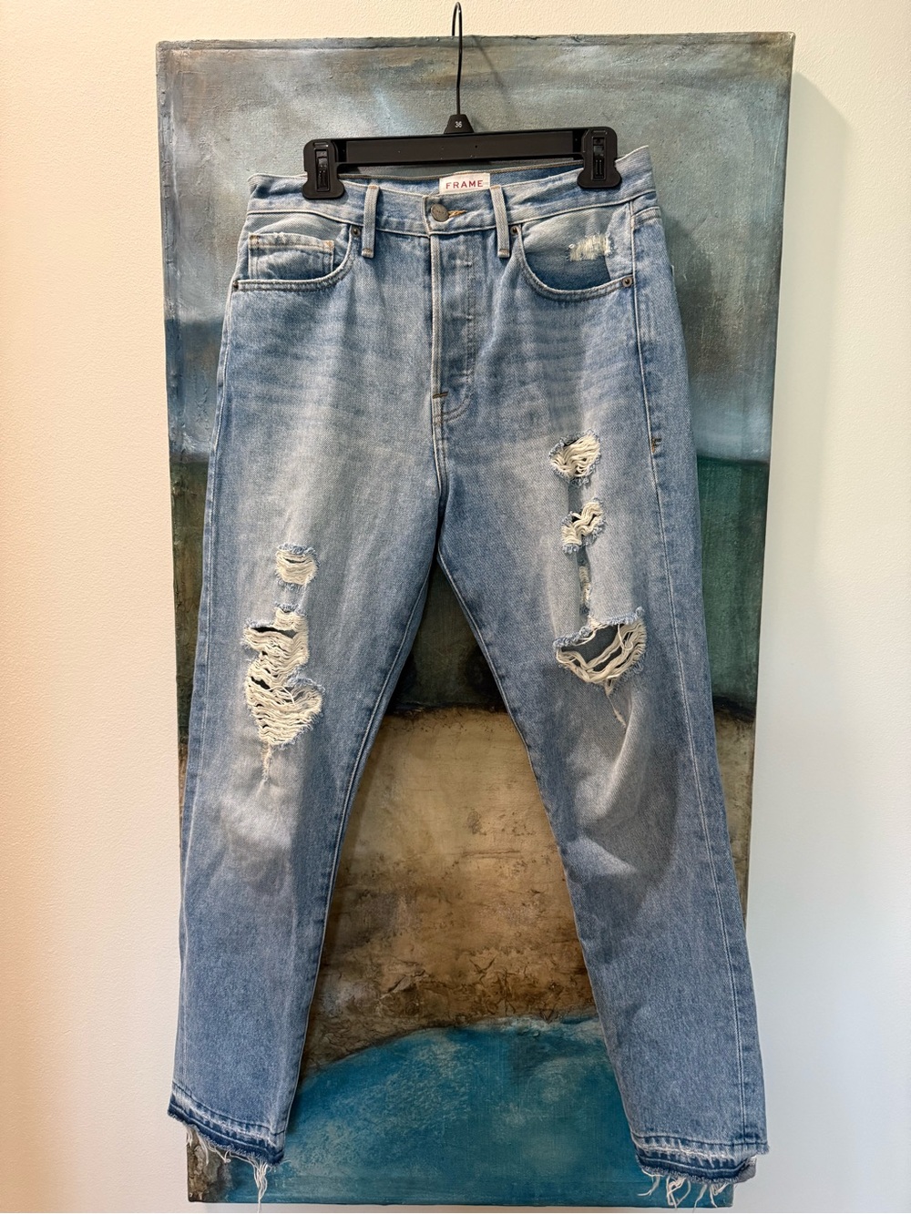 Frame Denim Light Wash Ripped Boyfriend Jeans